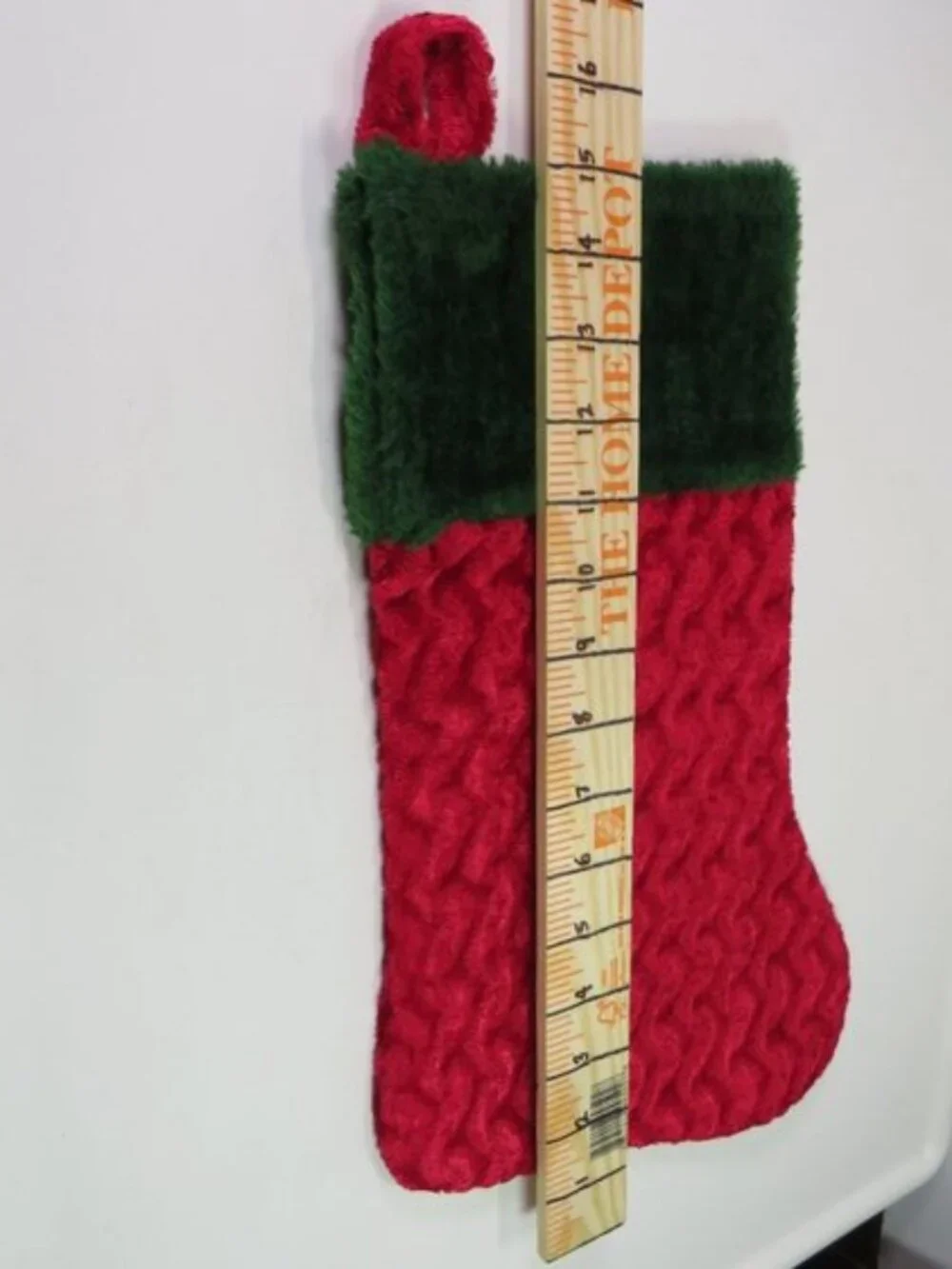 Vintage Plush Chevron Ripple Textured Christmas Stocking Red & Green cottagecore